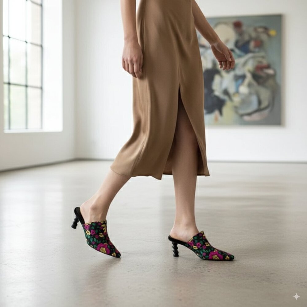 Jaggar Spiral Leather Floral Mule Size 37 New